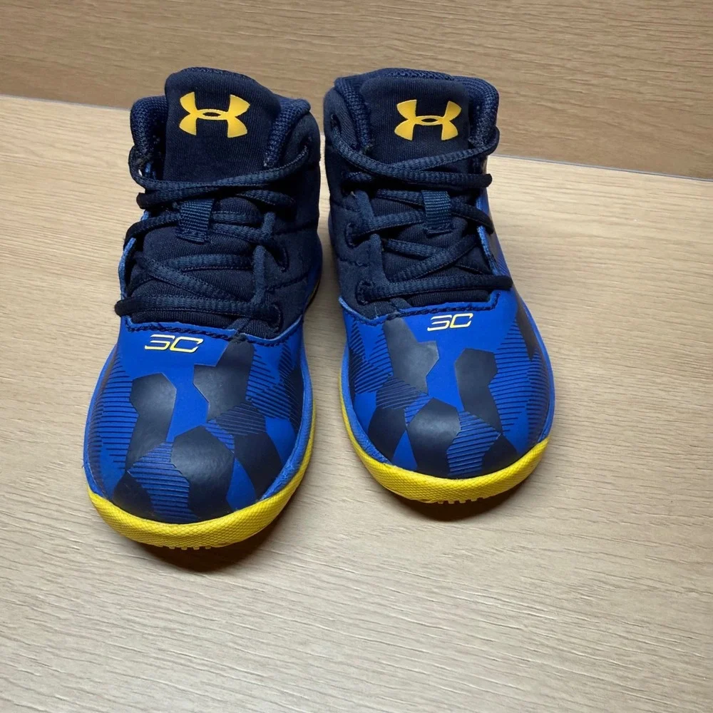 Under Armour Curry 2.5 Infant Size 5K Blue Yellow Basketball Shoes SC30 Sneakers